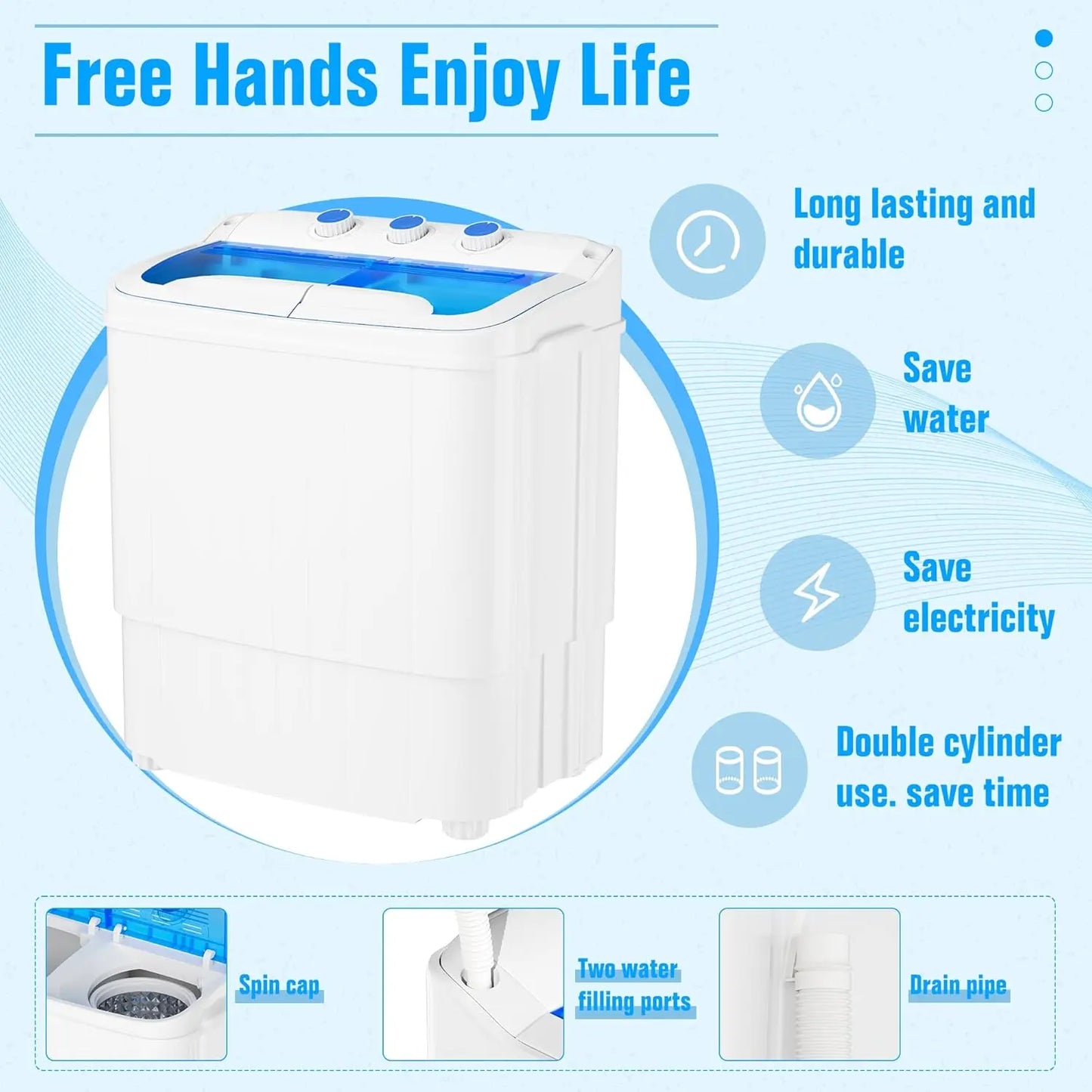 16lbs Portable Twin Tub Washing Machine with Spinner Dryer