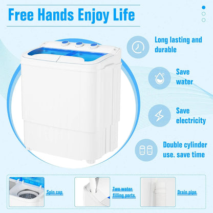 16lbs Portable Twin Tub Washing Machine with Spinner Dryer