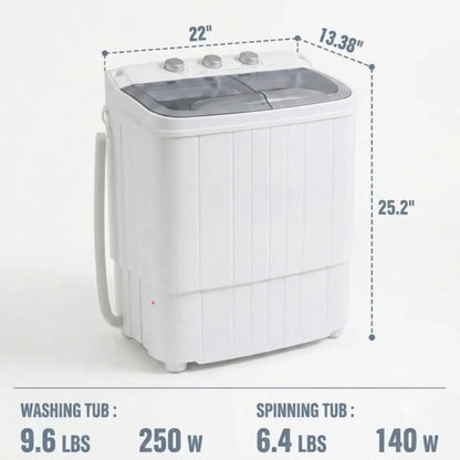 16lbs Portable Twin Tub Washing Machine with Spinner Dryer