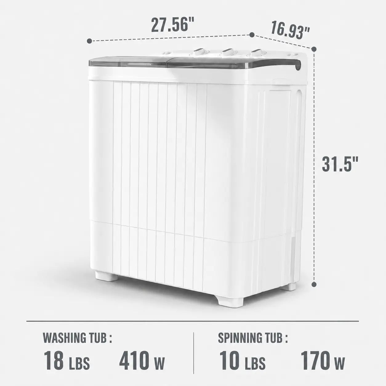 16lbs Portable Twin Tub Washing Machine with Spinner Dryer