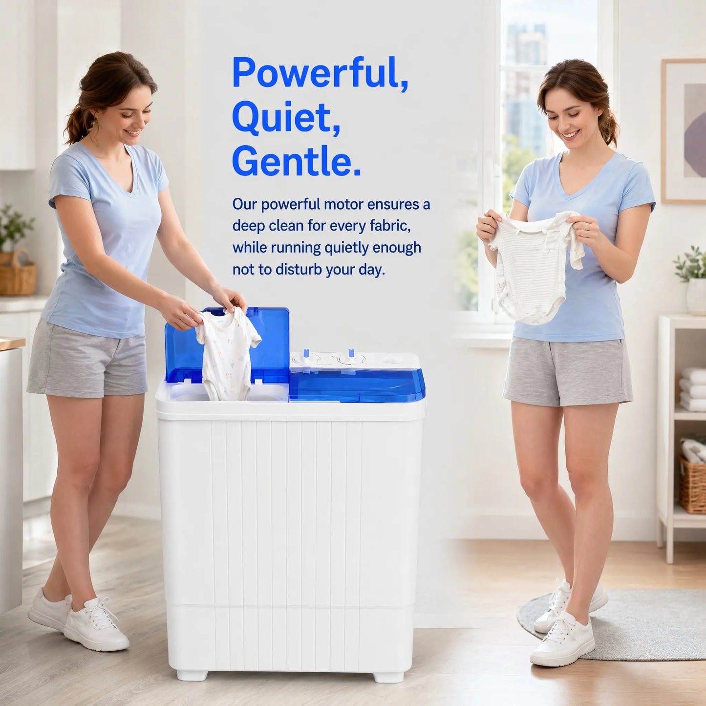 Portable twin-tub washer-dryer combo, 28-pound lightweight washing machine