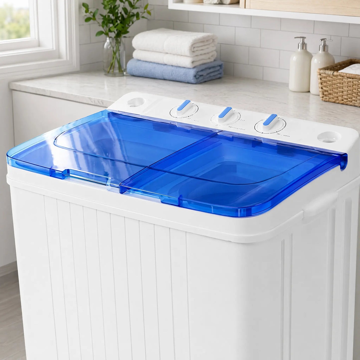 Portable twin-tub washer-dryer combo, 28-pound lightweight washing machine