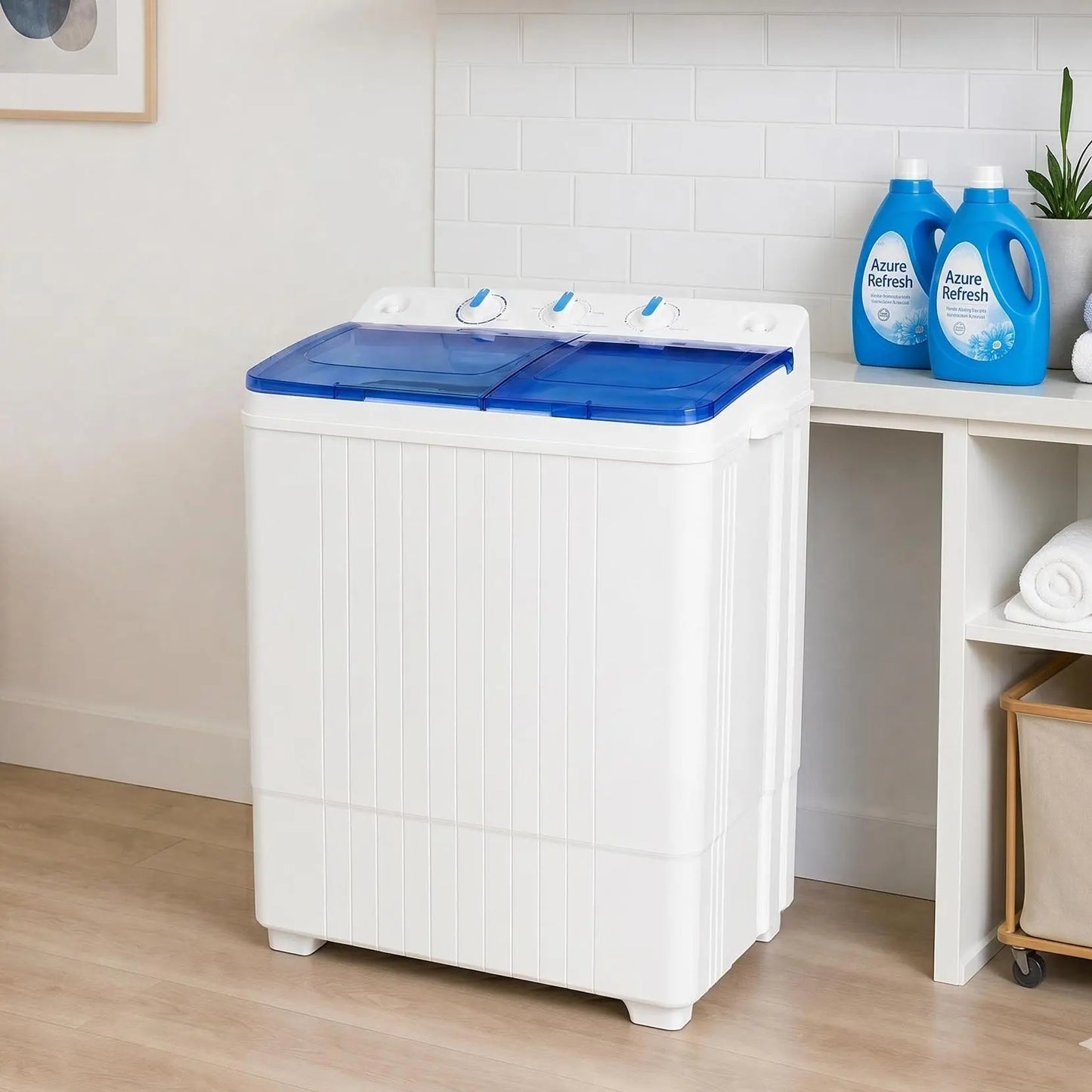 Portable twin-tub washer-dryer combo, 28-pound lightweight washing machine