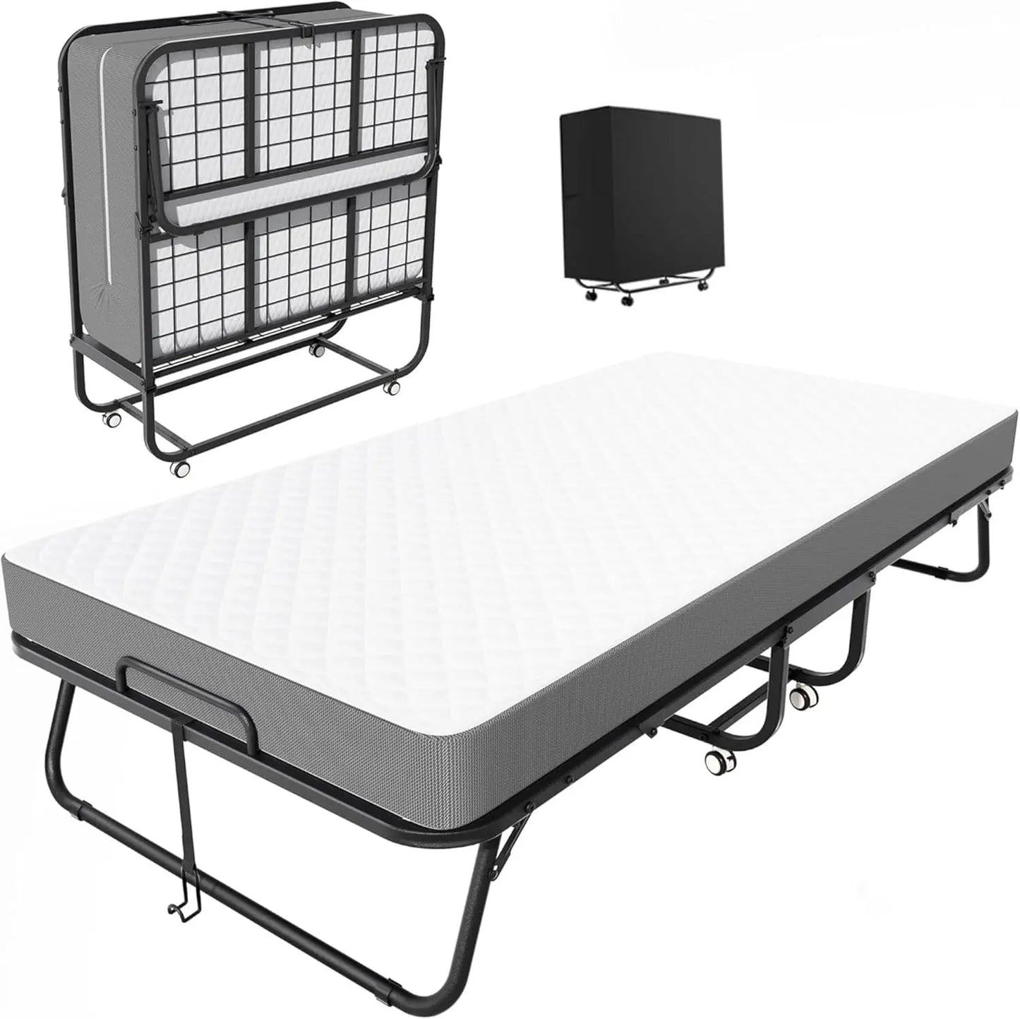 Folding bed with mattress, portable folding bed for adults, single folding bed