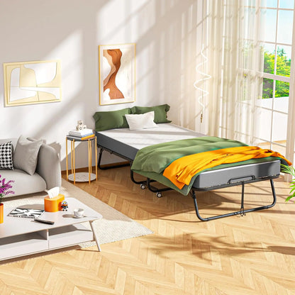 Folding bed with mattress, portable folding bed for adults, single folding bed