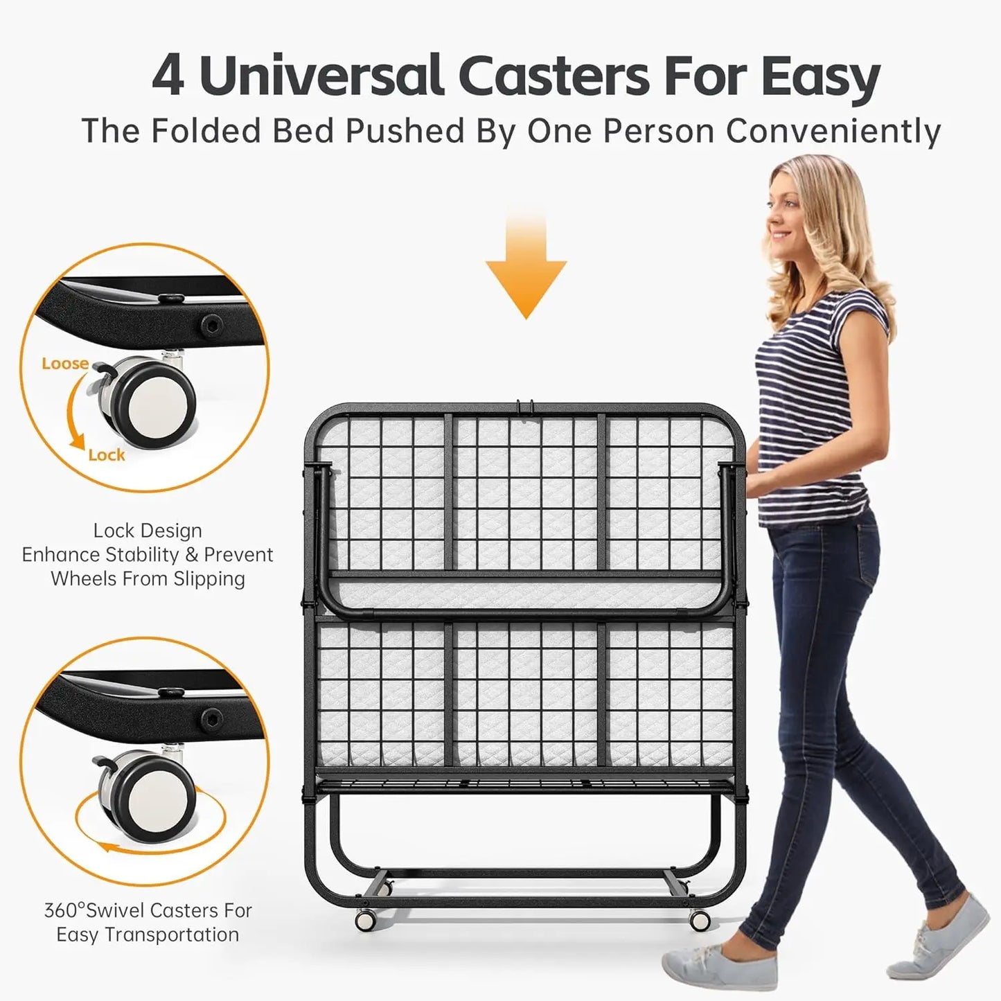 Folding bed with mattress, portable folding bed for adults, single folding bed