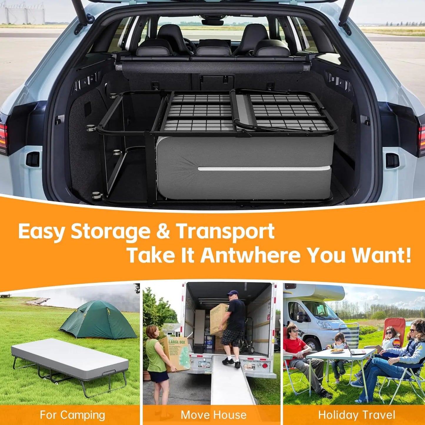 Folding bed with mattress, portable folding bed for adults, single folding bed