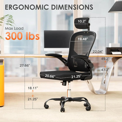 Ergonomic office chair, high-backed breathable mesh office chair with lumbar support.