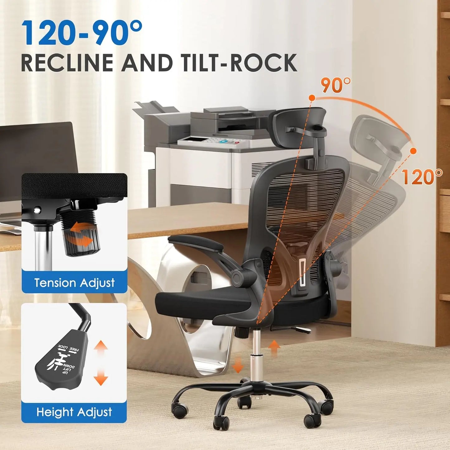 Ergonomic office chair, high-backed breathable mesh office chair with lumbar support.