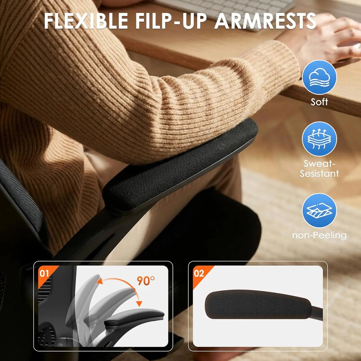Ergonomic office chair, high-backed breathable mesh office chair with lumbar support.